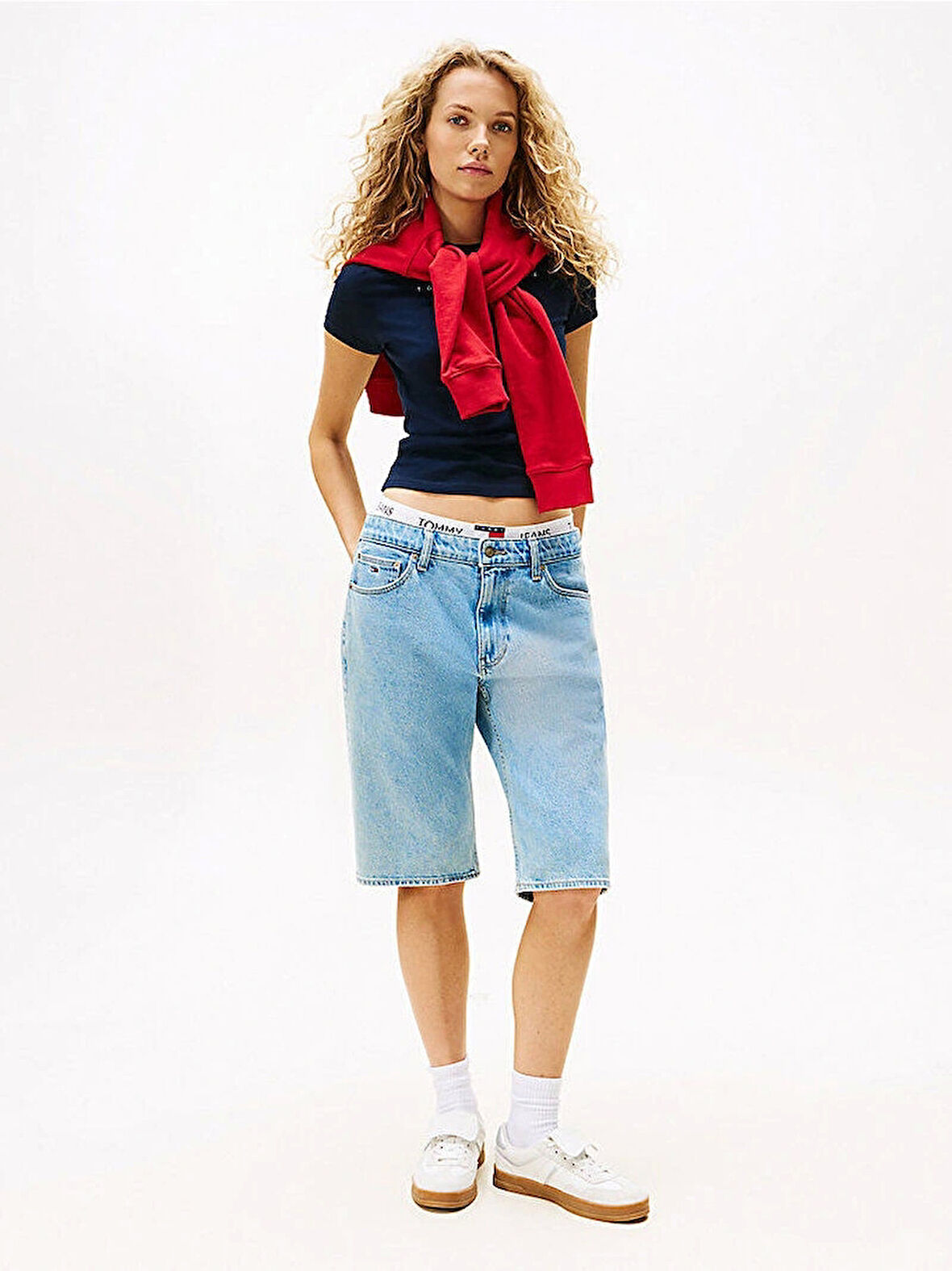 Tommy Jeans TJW SLIM TJ US LINEAR SS TEE Kadın Mavi T-shirt DW0DW21422C1G