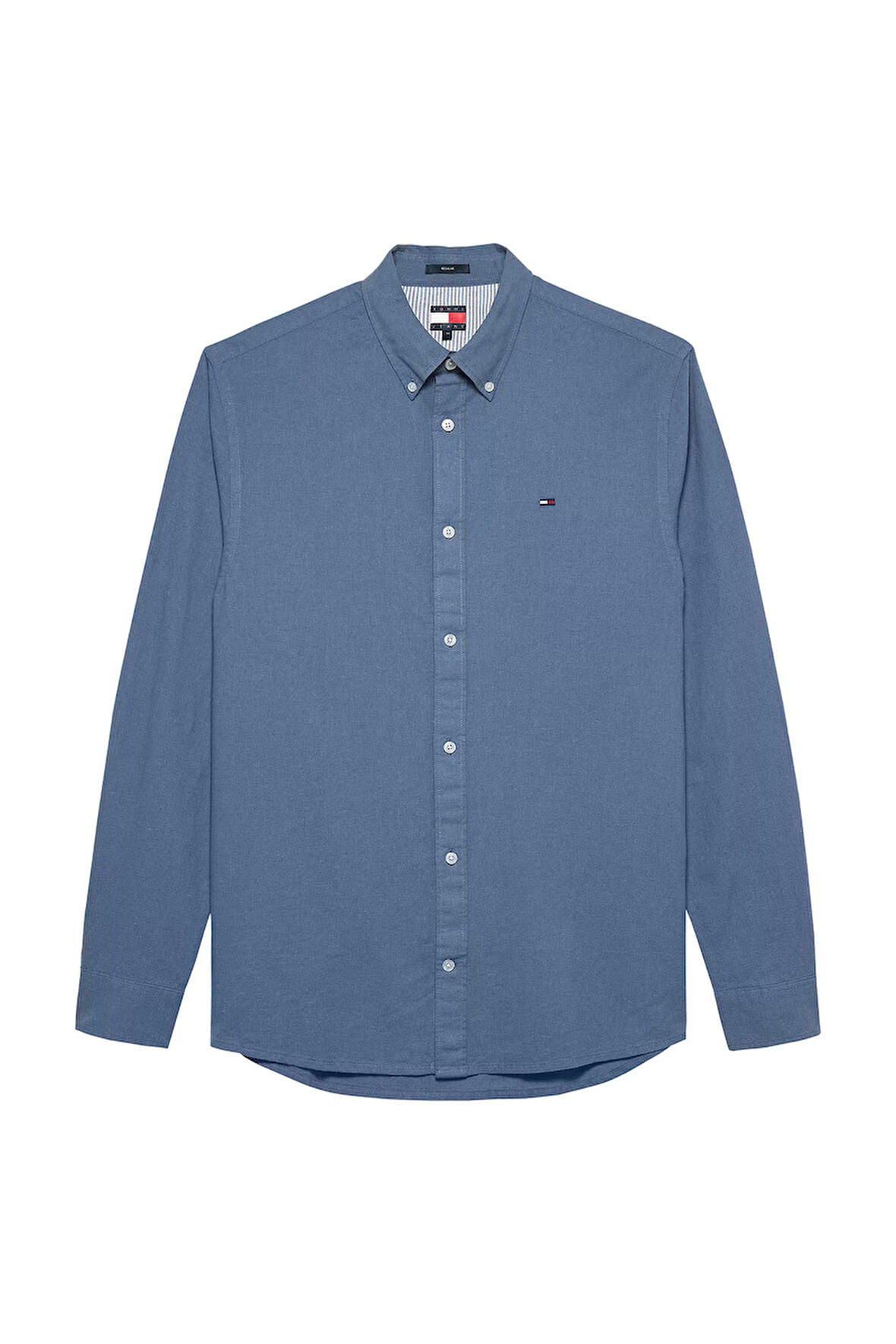 Erkek Regular Fit Düğmeli Yaka Keten Karışımlı Gömlek - Mavi | XL
