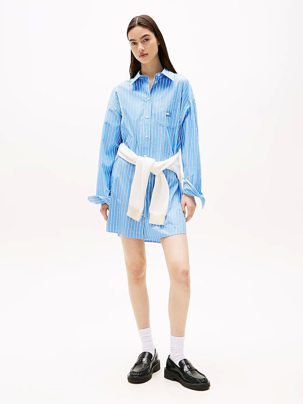Tommy Jeans TJW OVS MINI SHIRT DRESS EXT Kadın Mavi Elbise DW0DW211220BB