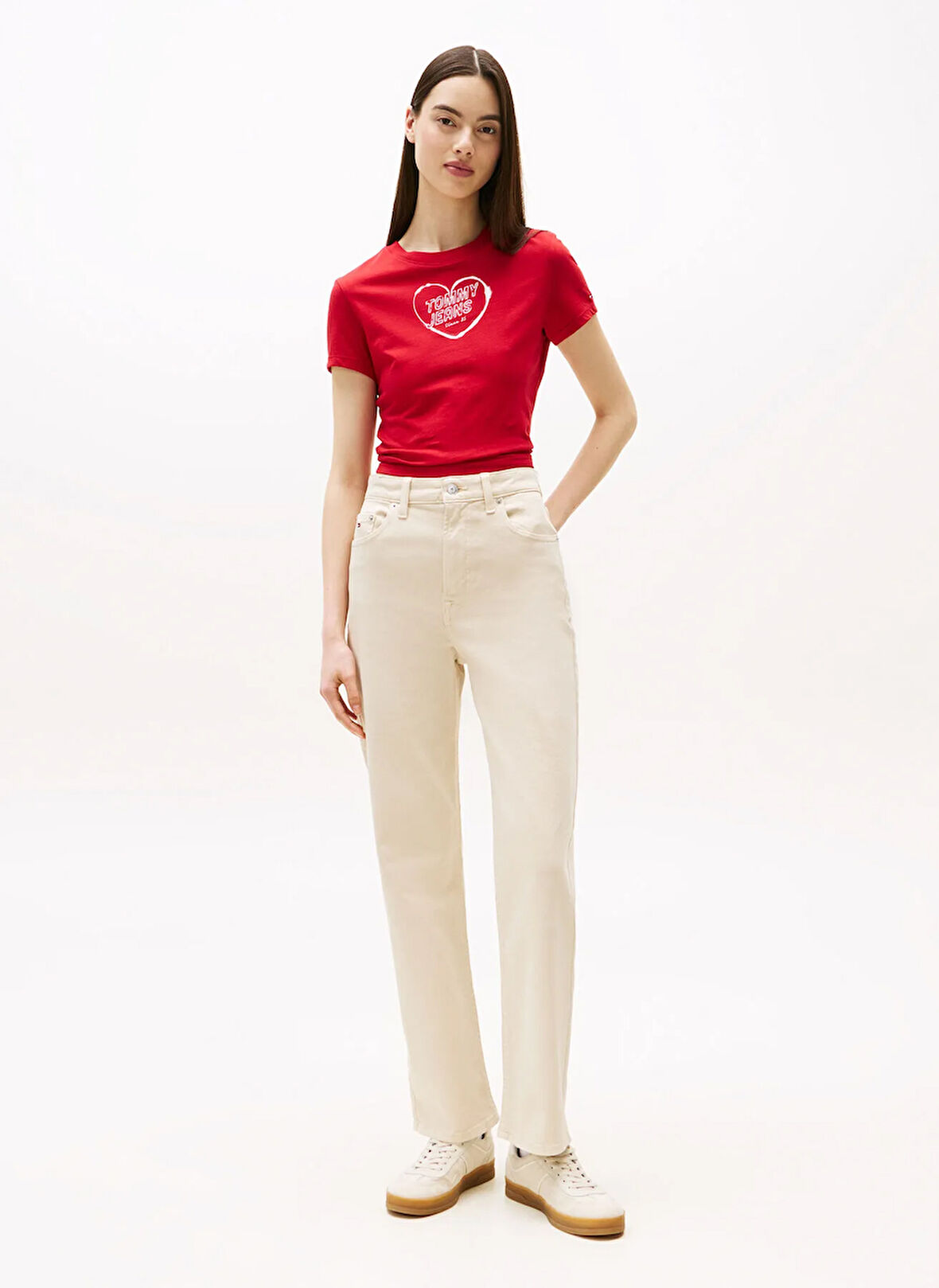 Tommy Jeans Yüksek Bel Slim Straight Bej Kadın Pantolon DW0DW20997ACH