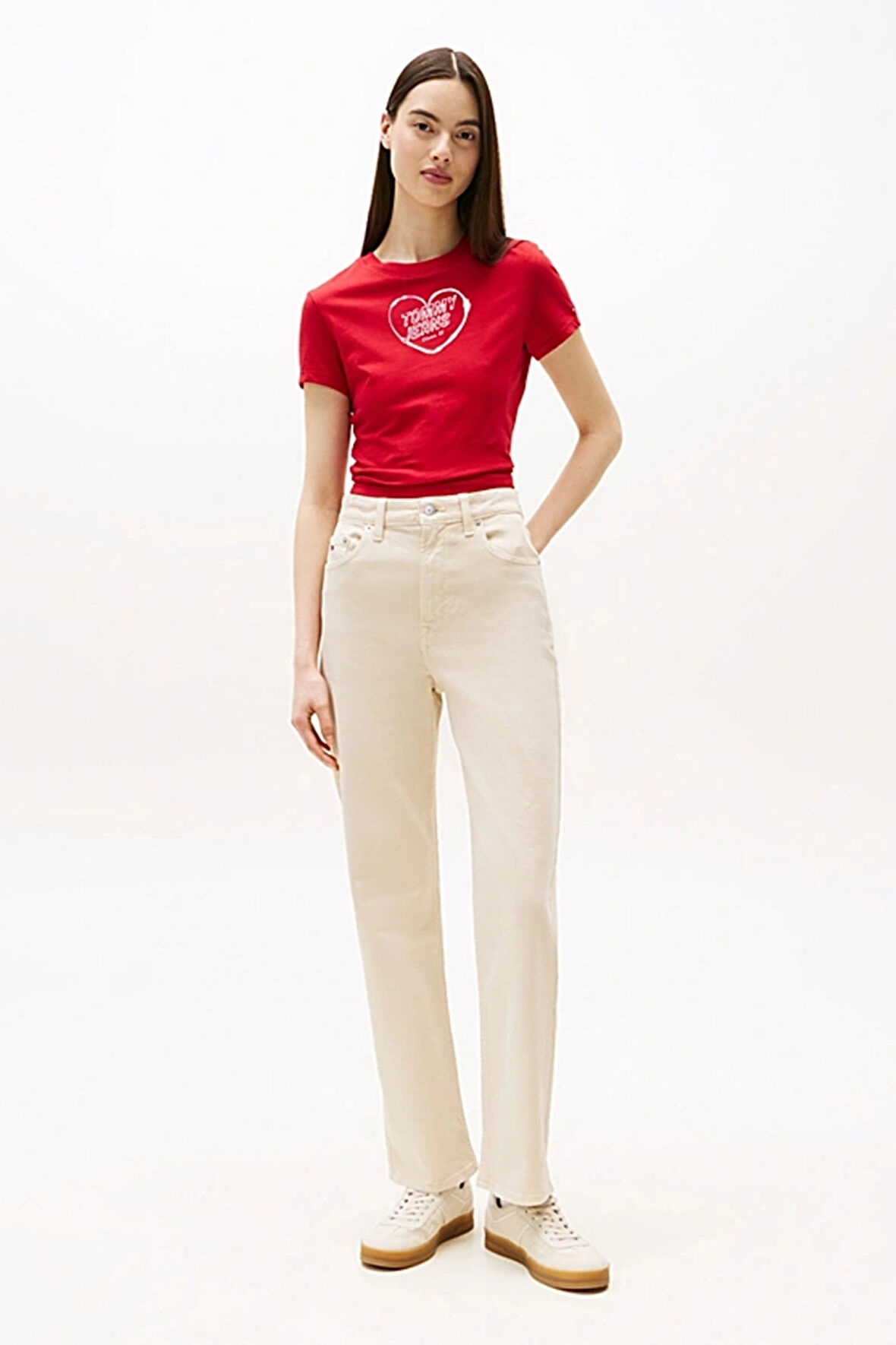 Tommy Jeans Kadın Layla Yüksek Bel Dar Paça Bej Pantolon DW0DW20997ACH