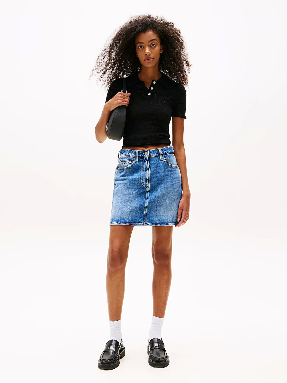 Tommy Jeans TJW POINTELLE POLO Kadın Siyah Kazak DW0DW20965BDS
