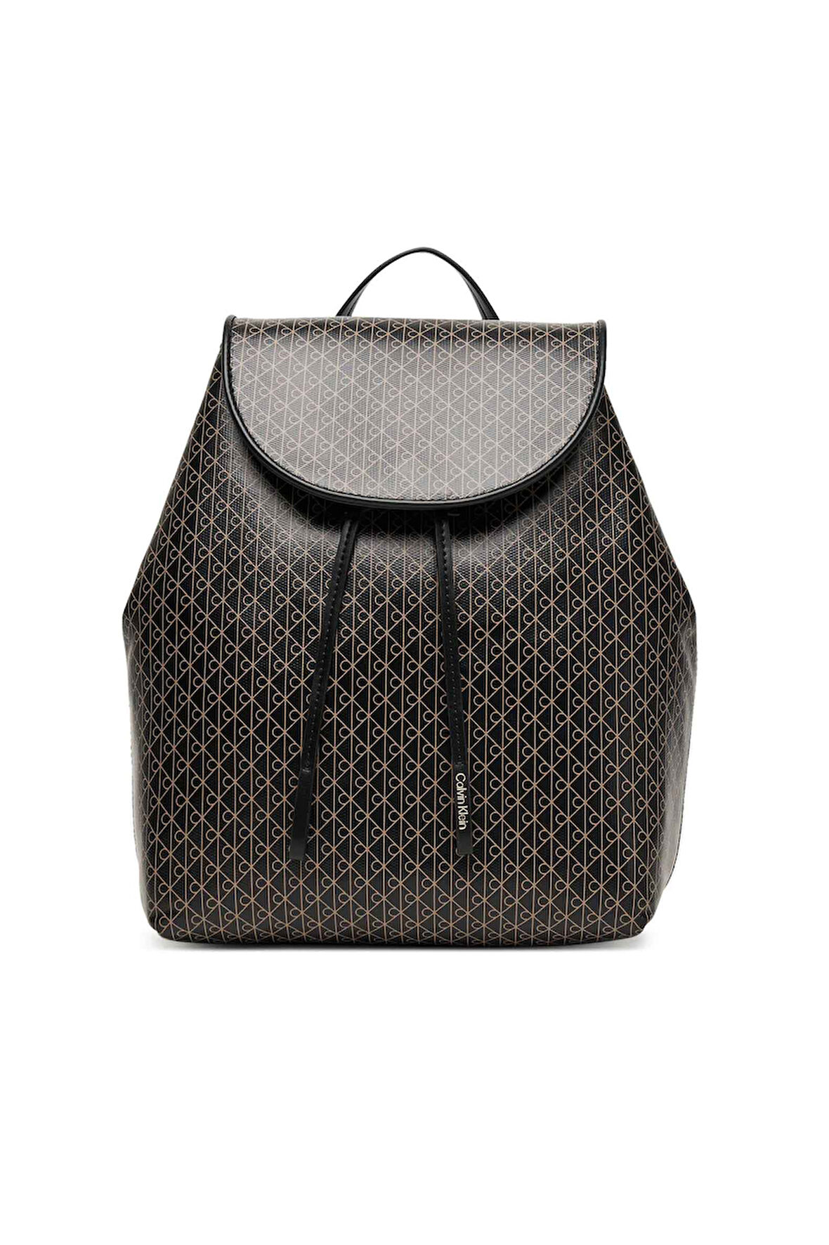 Kadın Kapaklı ve Büzgülü Monogram Desenli Sırt Çantası - Siyah | undefined