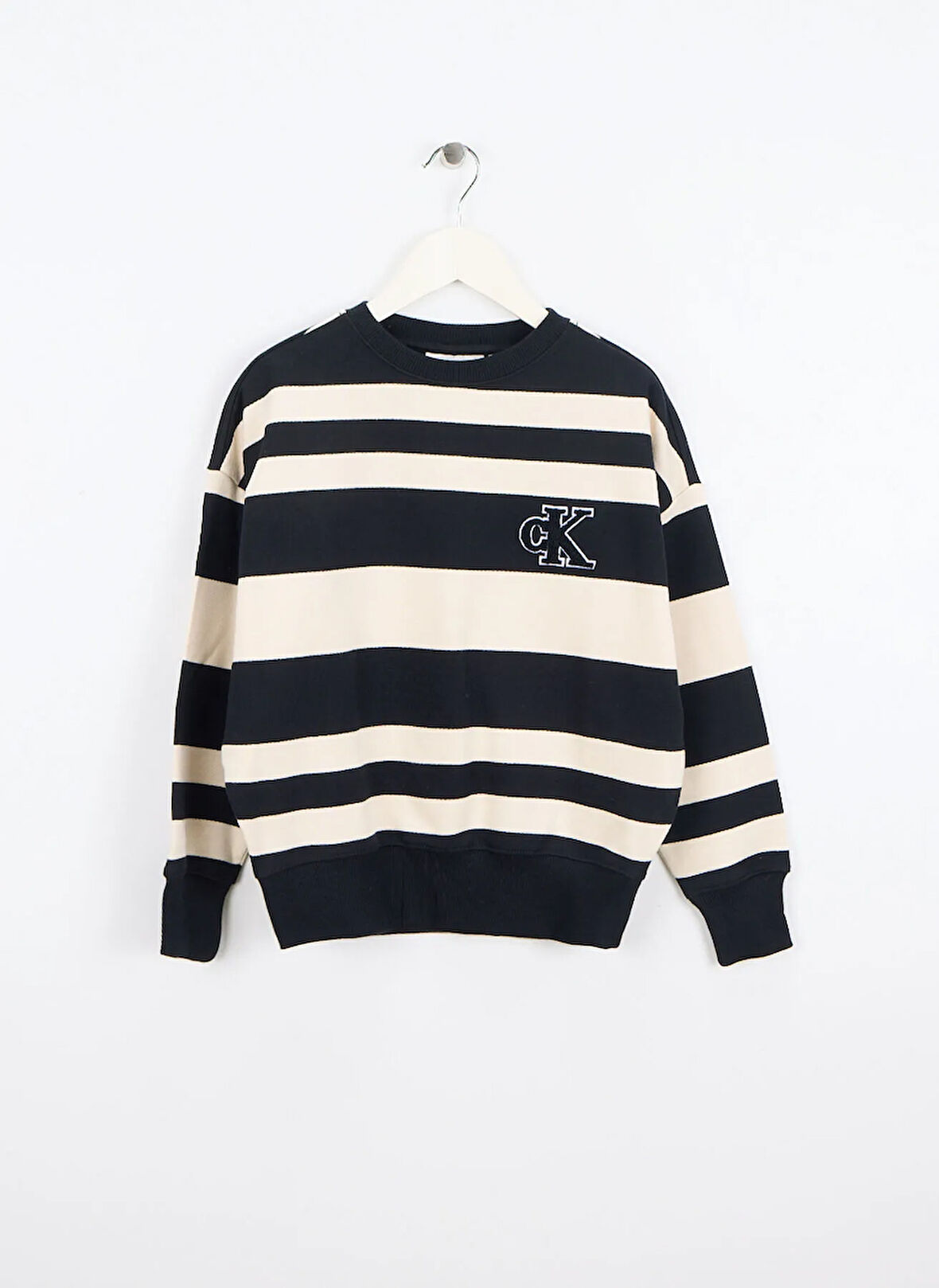 Calvin Klein Çizgili Erkek Çocuk Siyah Sweatshırt IB0IB02558BEH