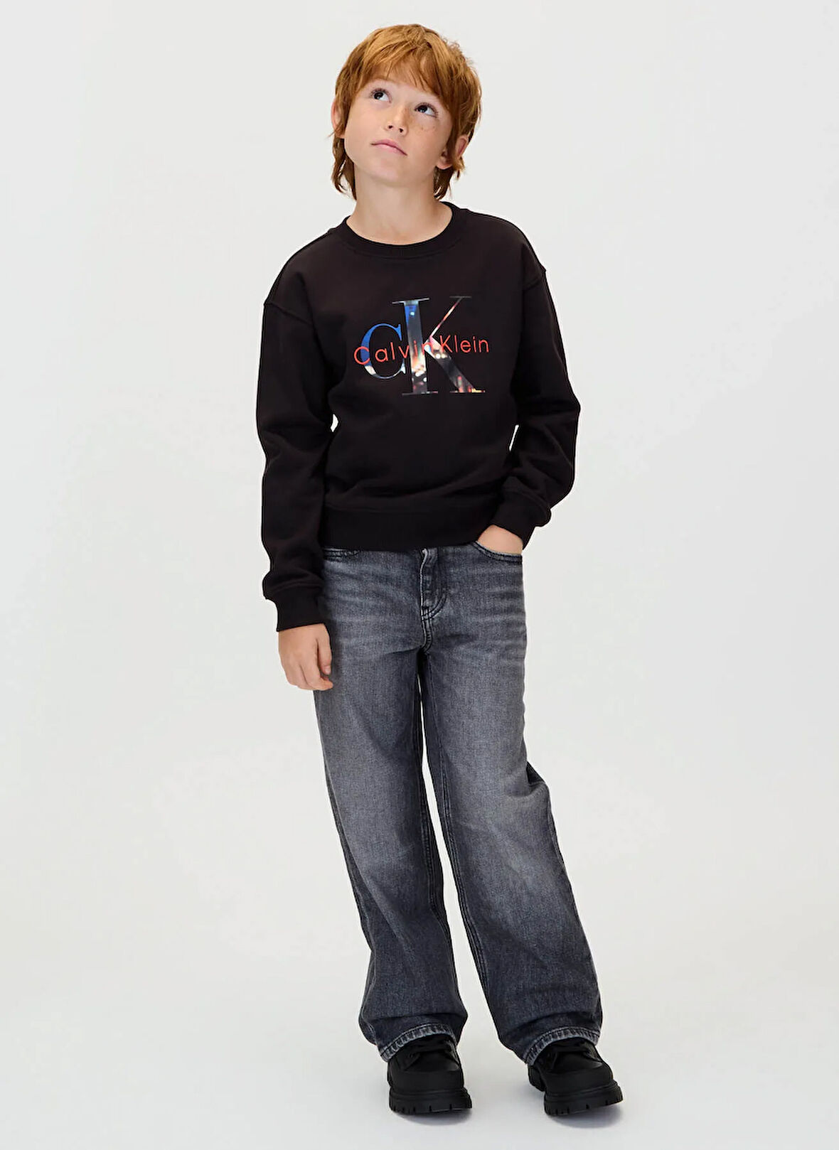 Calvin Klein Baskılı Erkek Çocuk Siyah Sweatshırt IB0IB02562BEH
