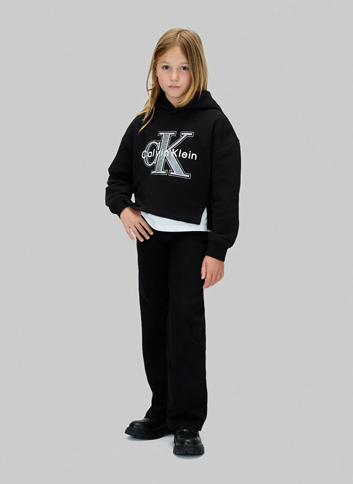 Calvin Klein Baskılı Kız Çocuk Siyah Sweatshırt IG0IG03018BEH