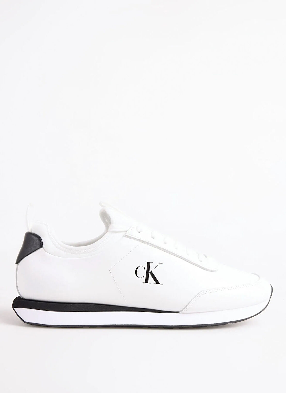 Calvin Klein Beyaz - Siyah Erkek Sneaker RETRO RUNNER SOCK LACEUP LTH