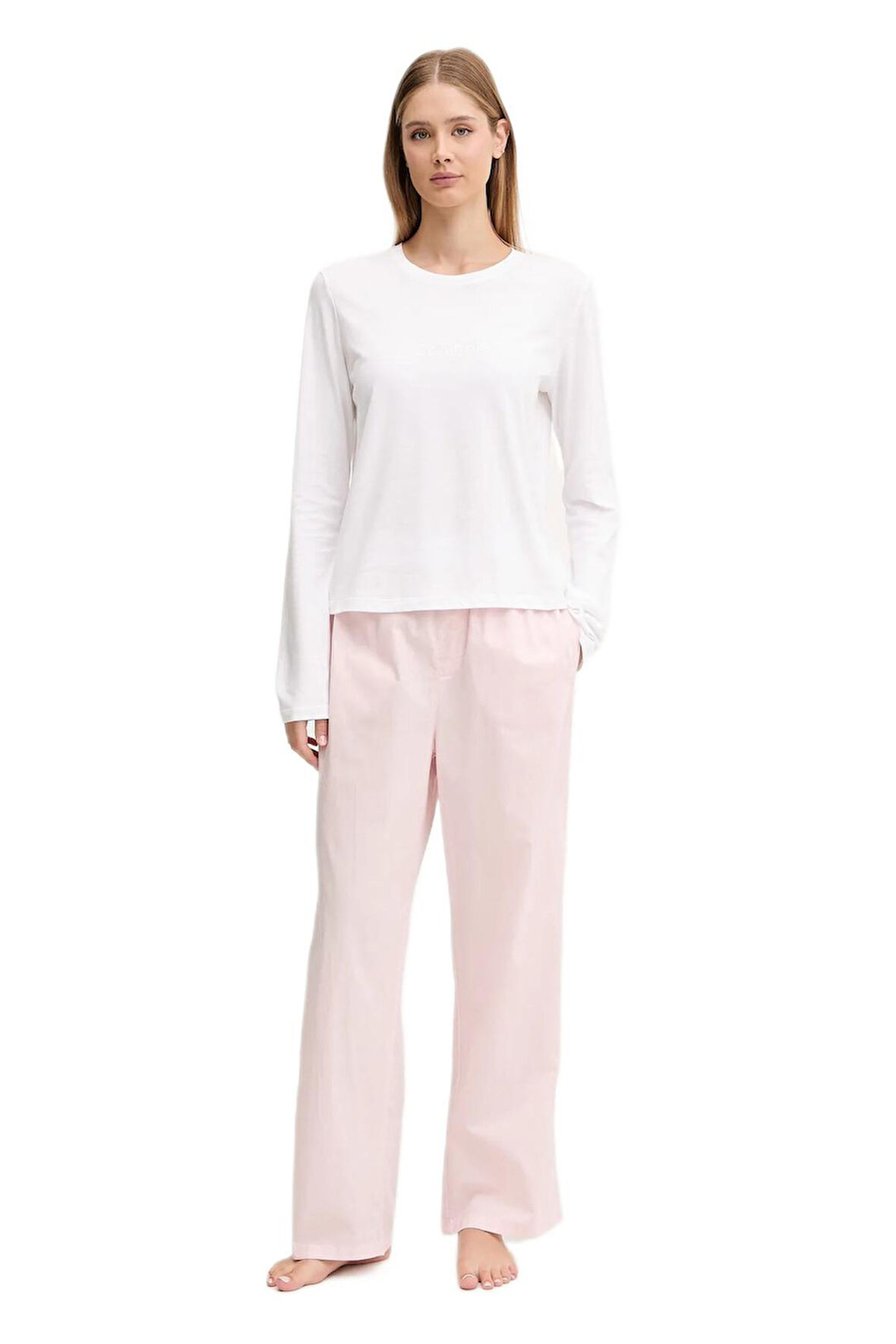 Calvin Klein Kadın Pembe Uzun Kollu Pijama Takımı LV00QS7575 