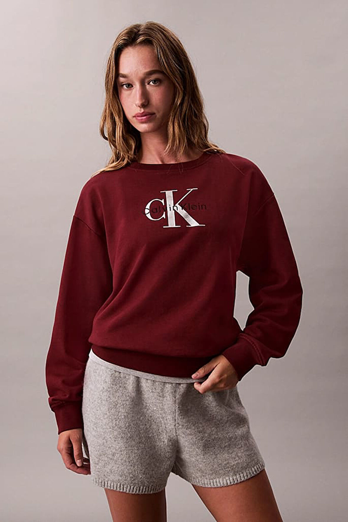 Kadın Monologo Relaxed Fit Büyük Logo Baskılı Sweatshirt - Bordo | XL