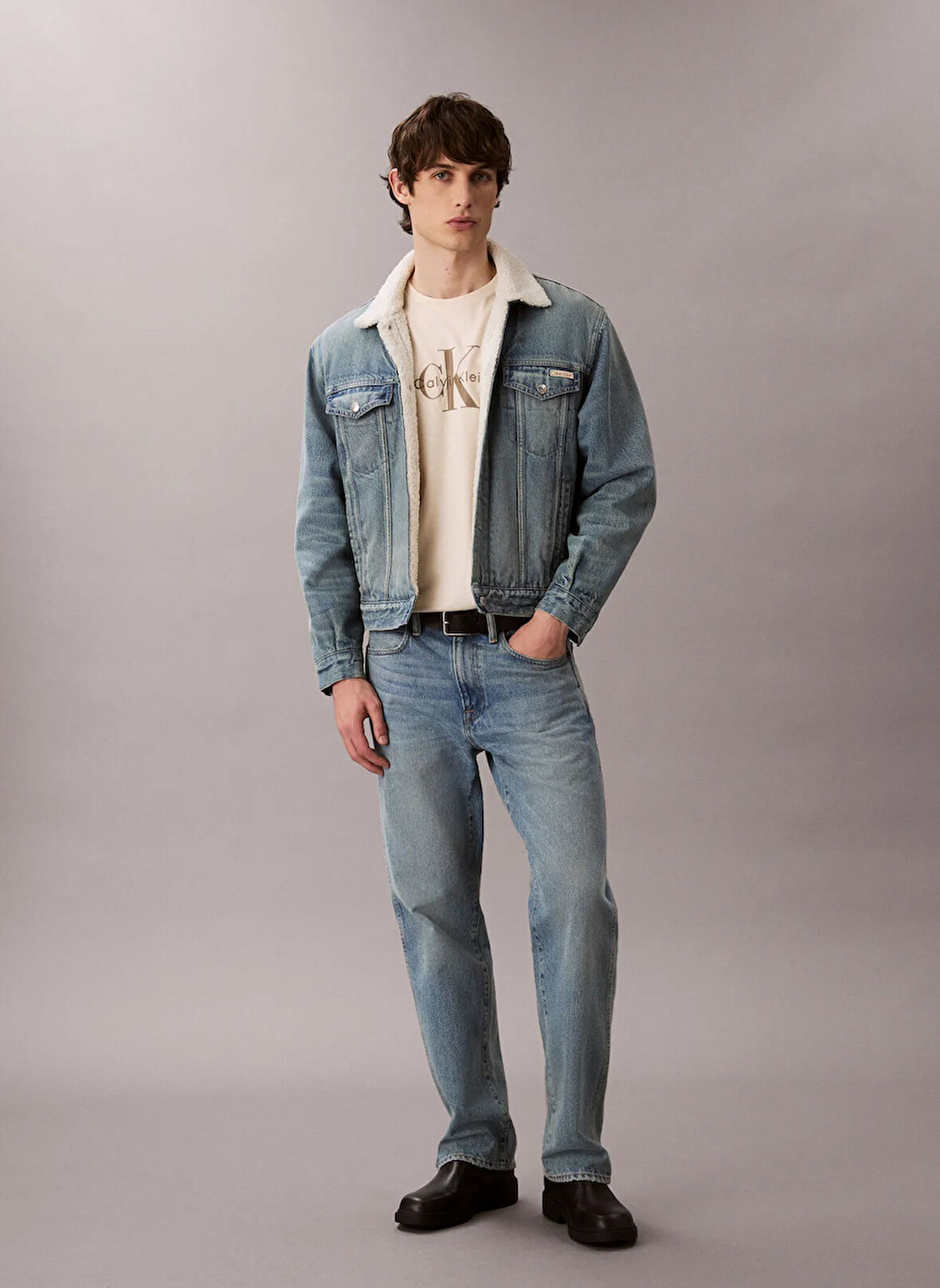 Calvin Klein Jeans Bisiklet Yaka Baskılı Krem Erkek T-Shirt LV04RB862G67U SS Hero Monologo Tee