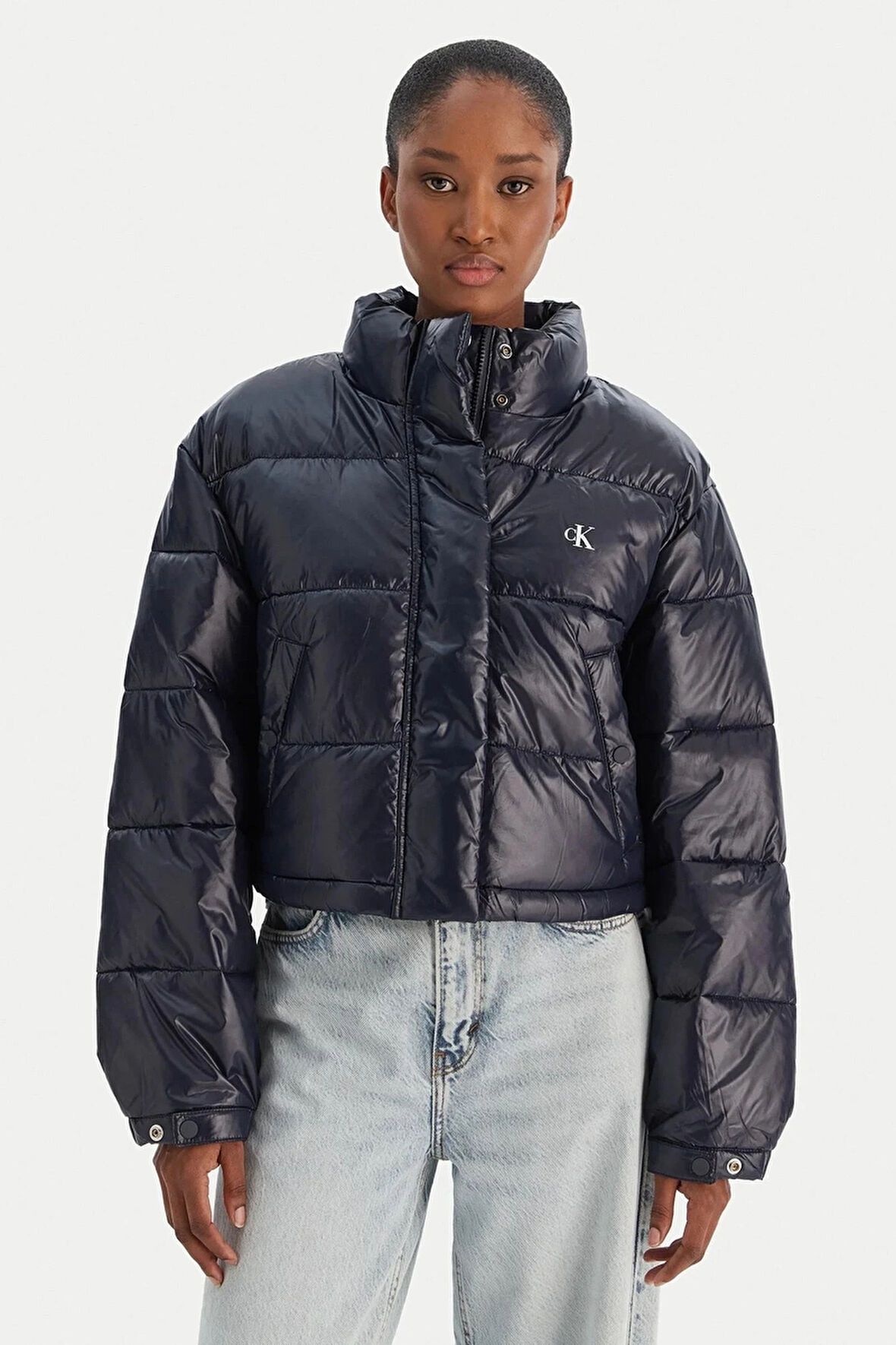 Calvin Klein Parlak Kısa Şişme Kadın Mavi Ceket LV047D504G-VEK