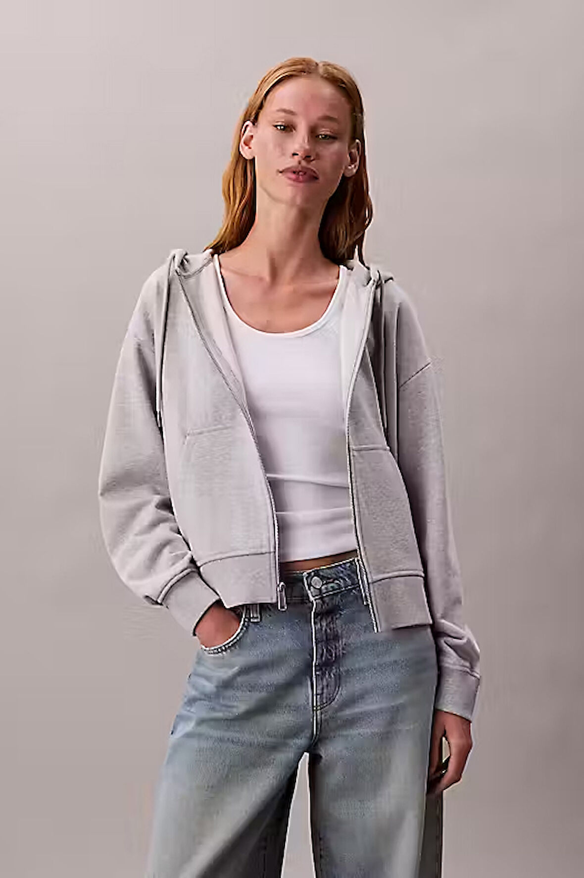 Kadın Regular Fit Terry Fermuarlı Kapüşonlu Sweatshirt - Gri | M