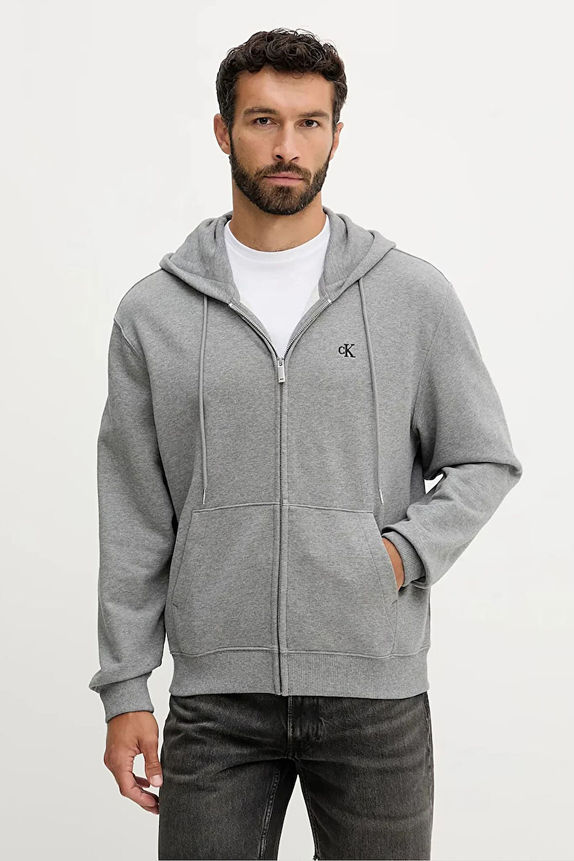 Erkek Regular Fit Fermuarlı Terry Kapüşonlu Sweatshirt - Gri | S