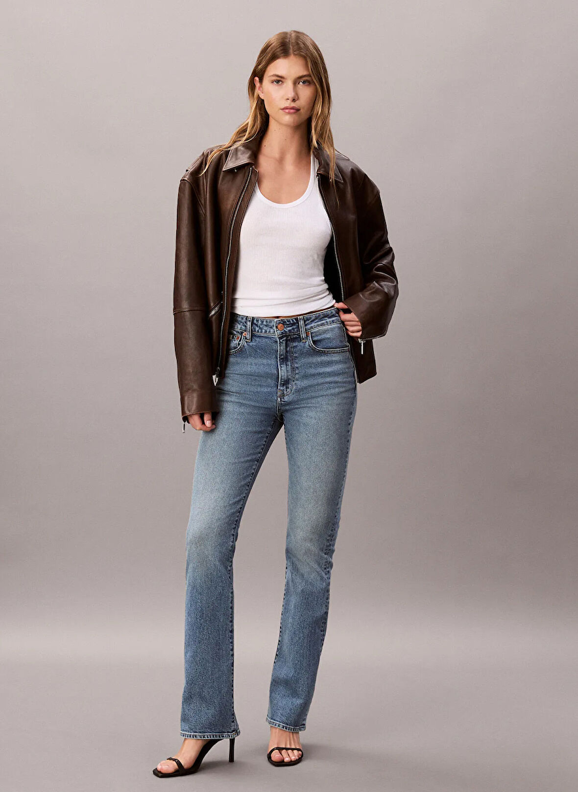 Calvin Klein Jeans Yüksek Bel Düz Paça Skinny Fit Mavi Kadın Denim Pantolon LV047D733GYYC