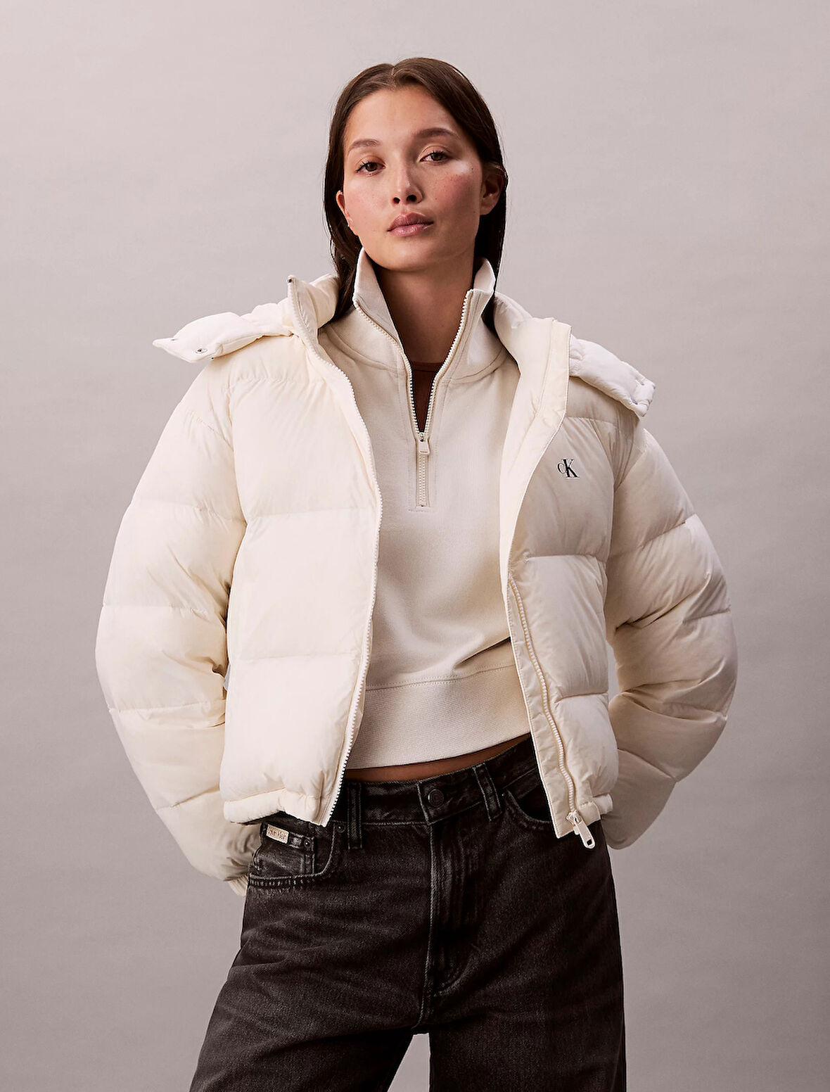 Calvin Klein Jeans Klasik Orta Kalınlıkta Şişme Kadın Beyaz Ceket LV047D501G-VDV