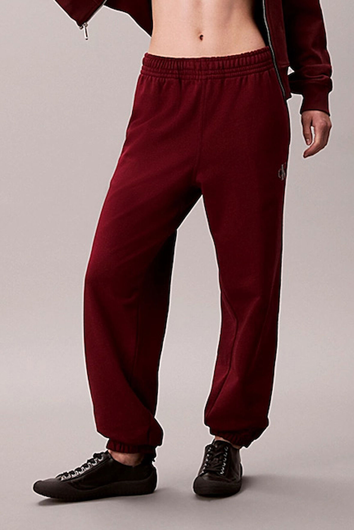 Kadın Monologo French Terry Rahat Kalıp Jogger Eşofman Altı - Bordo | XL