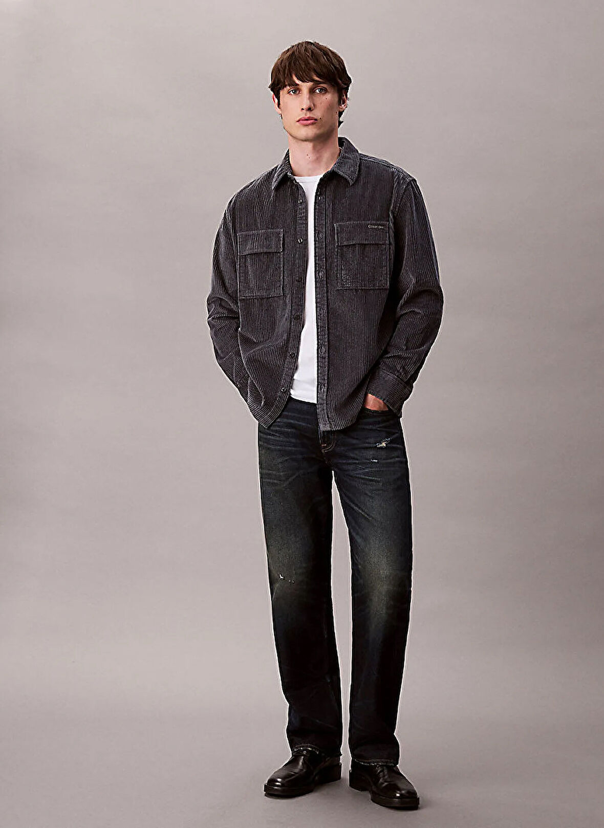 Calvin Klein Jeans Relaxed Lacivert Düz Erkek Gömlek LV04RD106GWD7 LS CORDUROY POCKET RE