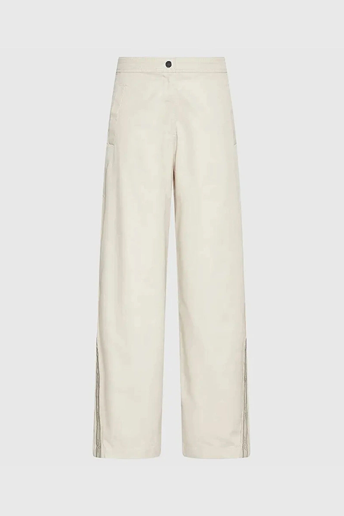 Calvin Klein Pamuklu Twill Tamamı Baskılı Logolu Çizgili Kadın Beyaz Pantolon LV044D612G-GTR