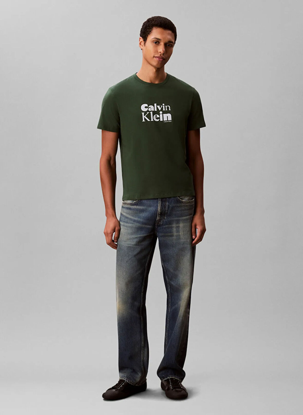 Calvin Klein Bisiklet Yaka Yeşil Erkek T-Shirt LV04RD820GLLG_SS 30S EU CALVIN KLEI