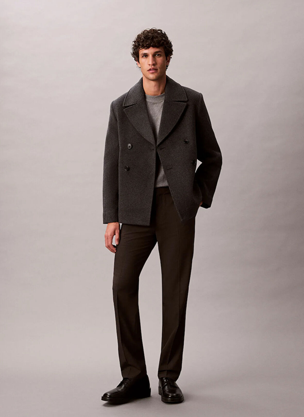 Calvin Klein Normal Gri Erkek Ceket LV04LD472GQQE_LS DBL FACE CONCRETE