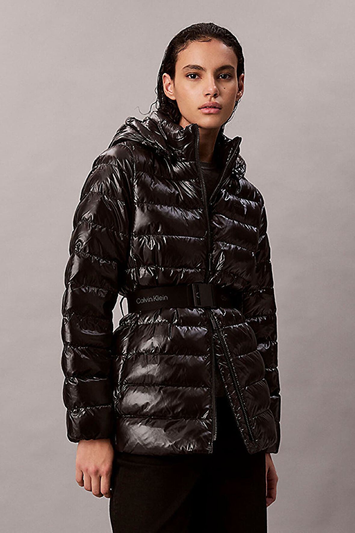Kadın Belted Lightweight Puffer Mont - Siyah | XL
