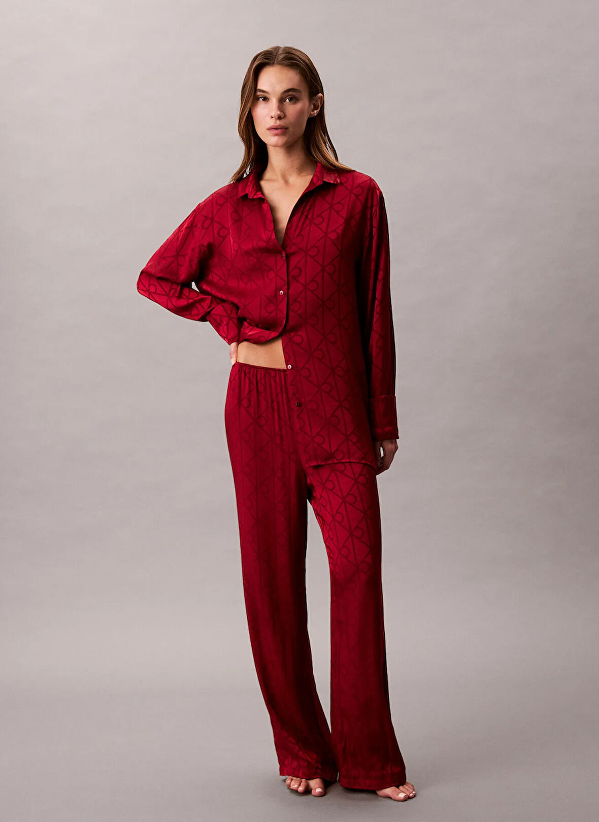 Calvin Klein Kırmızı Kadın Standart Desenli Pijama Alt AOP PANT