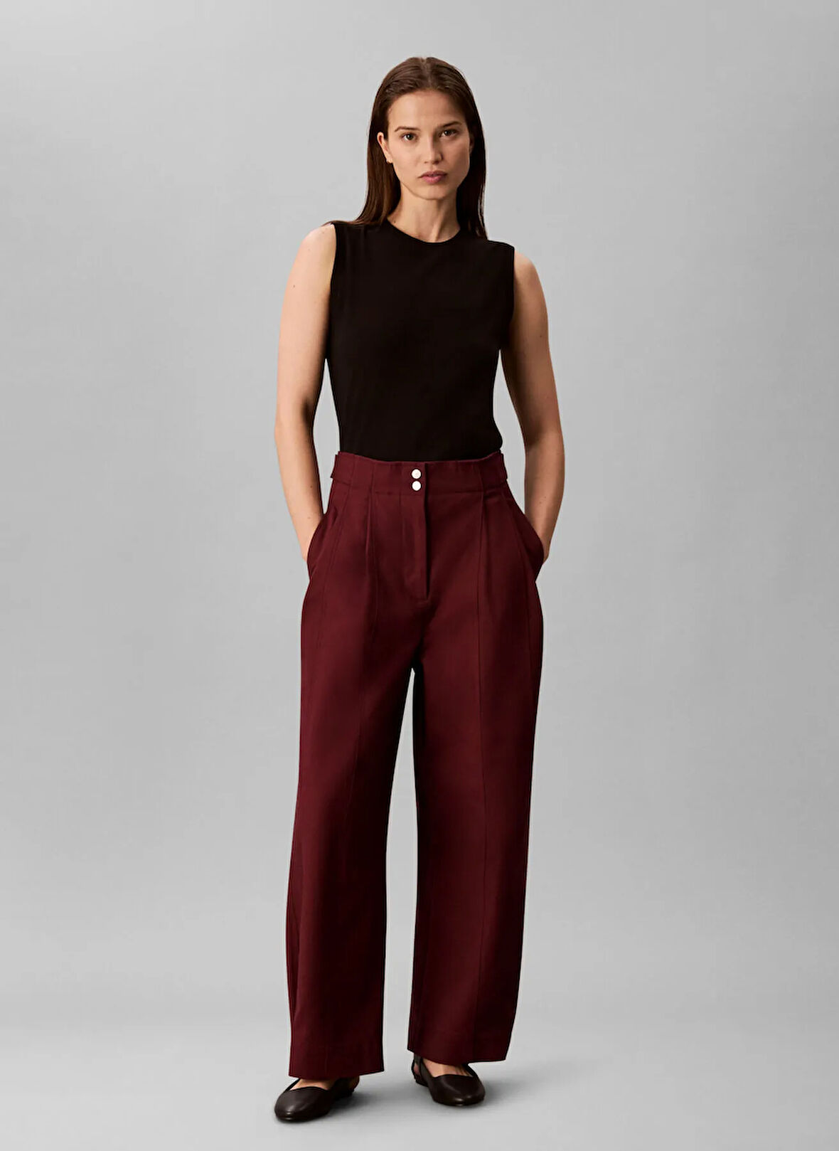 Calvin Klein Yüksek Bel Geniş Fit Kırmızı Kadın Pantolon LV044D616GGEX