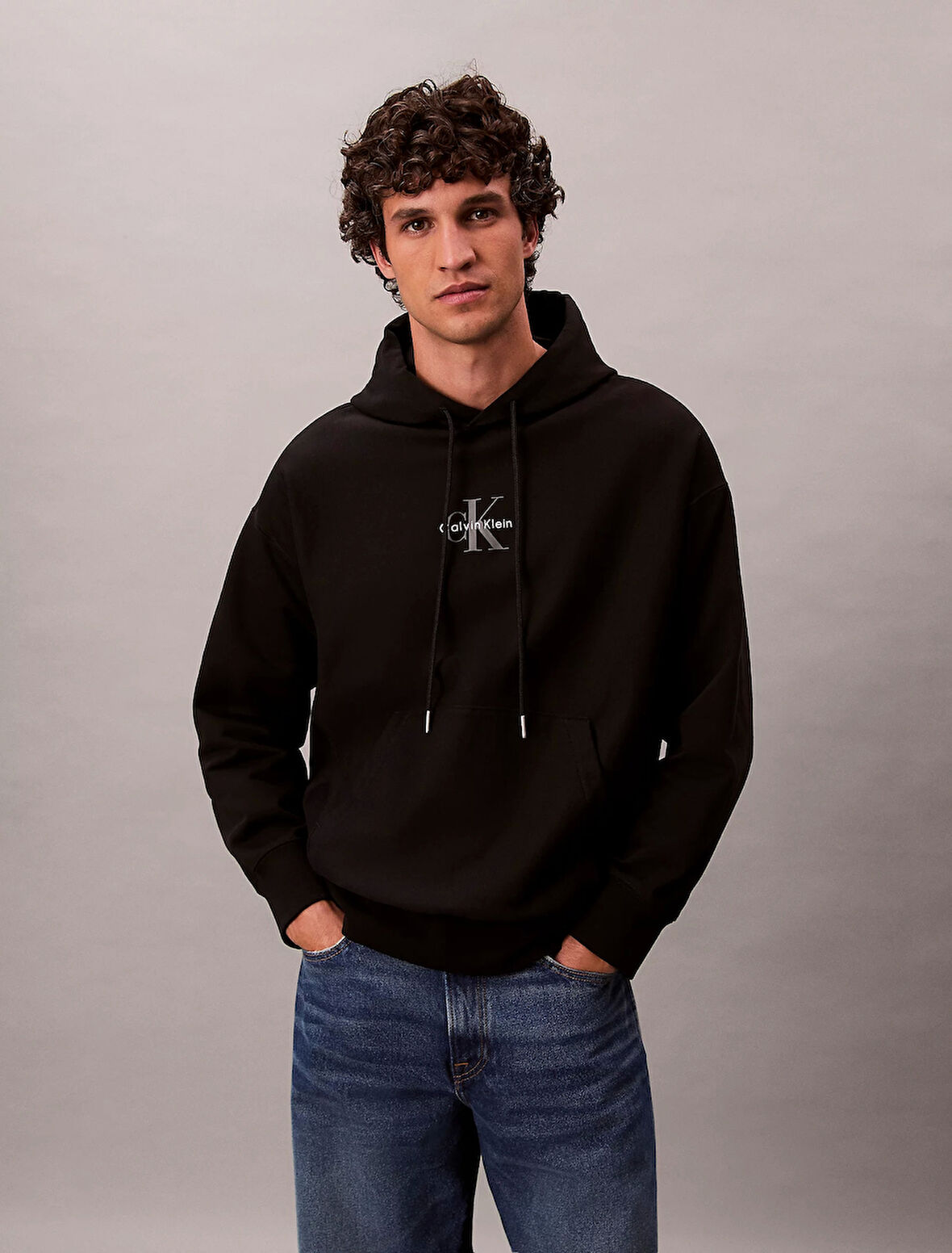 Calvin Klein Jeans Premium Penye Mikro Monologolu Kapüşonlu Erkek Siyah Sweatshirt LV04RC281G-UB1