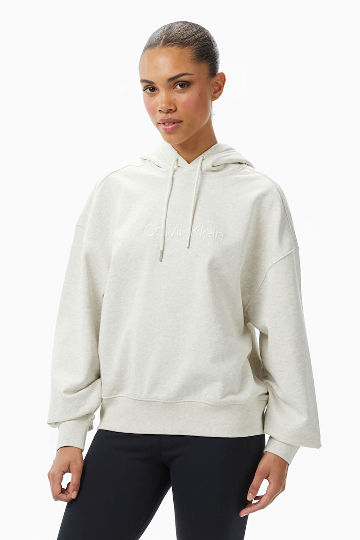 Kadın Logo French Terry Kapüşonlu Sweatshirt - Ekru | L