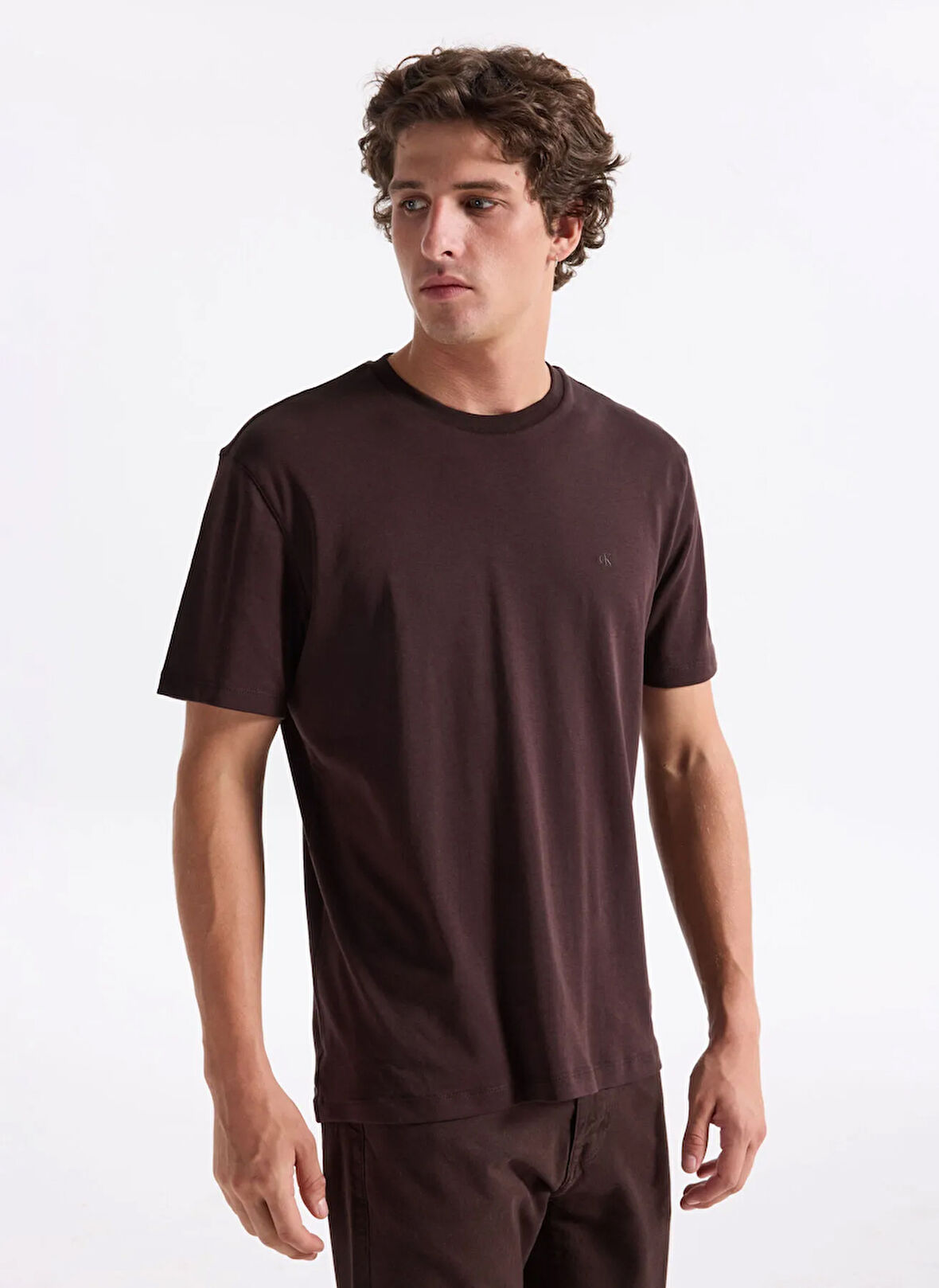 Calvin Klein Bisiklet Yaka Gri Erkek T-Shirt LV04LB275GGRO_SS SUPIMA CHEST EMB C