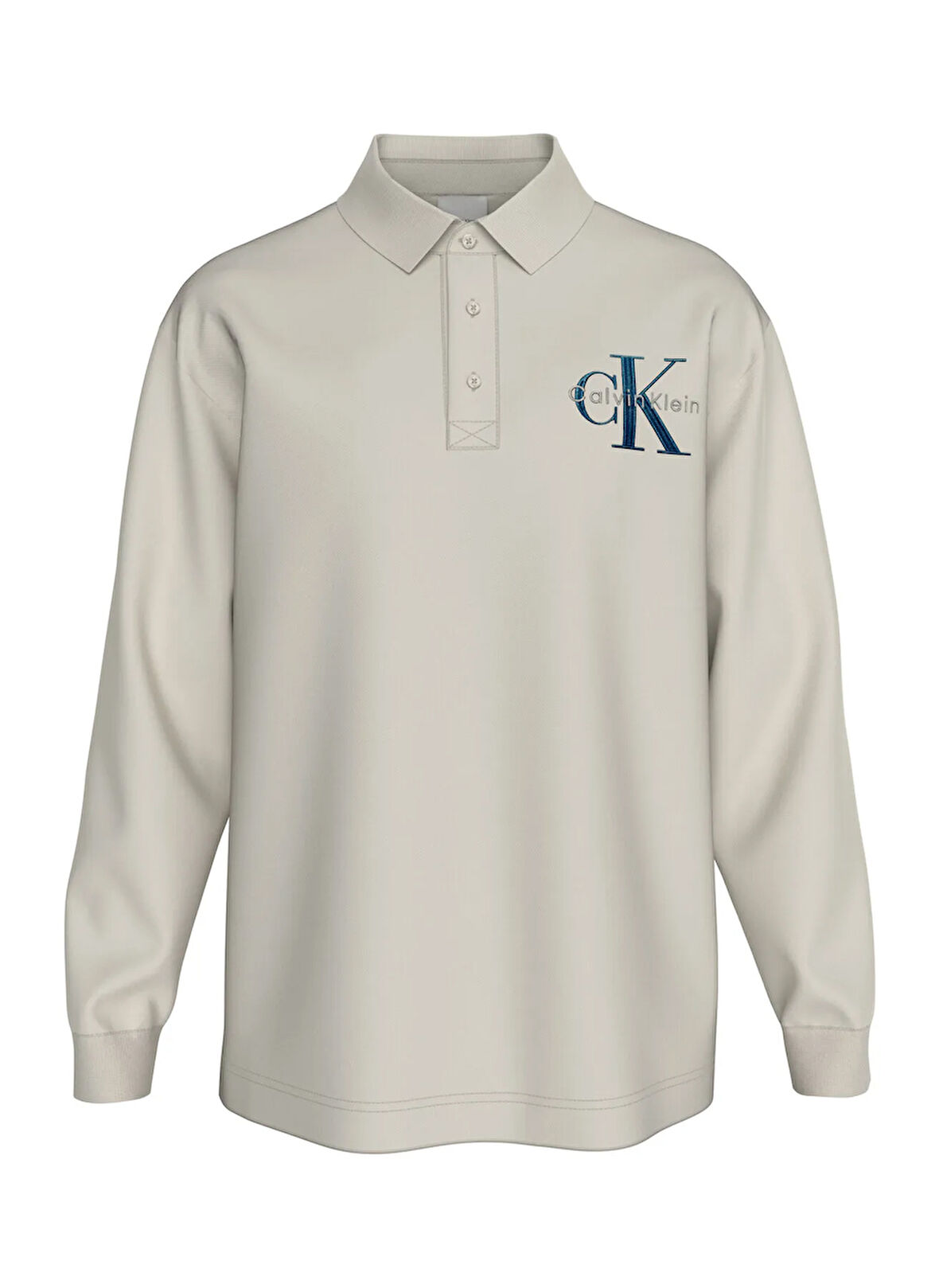 Calvin Klein Jeans Düz Krem Erkek Polo T-Shirt LV04RD201G67U LS CHUNKY PIQUE RELAX