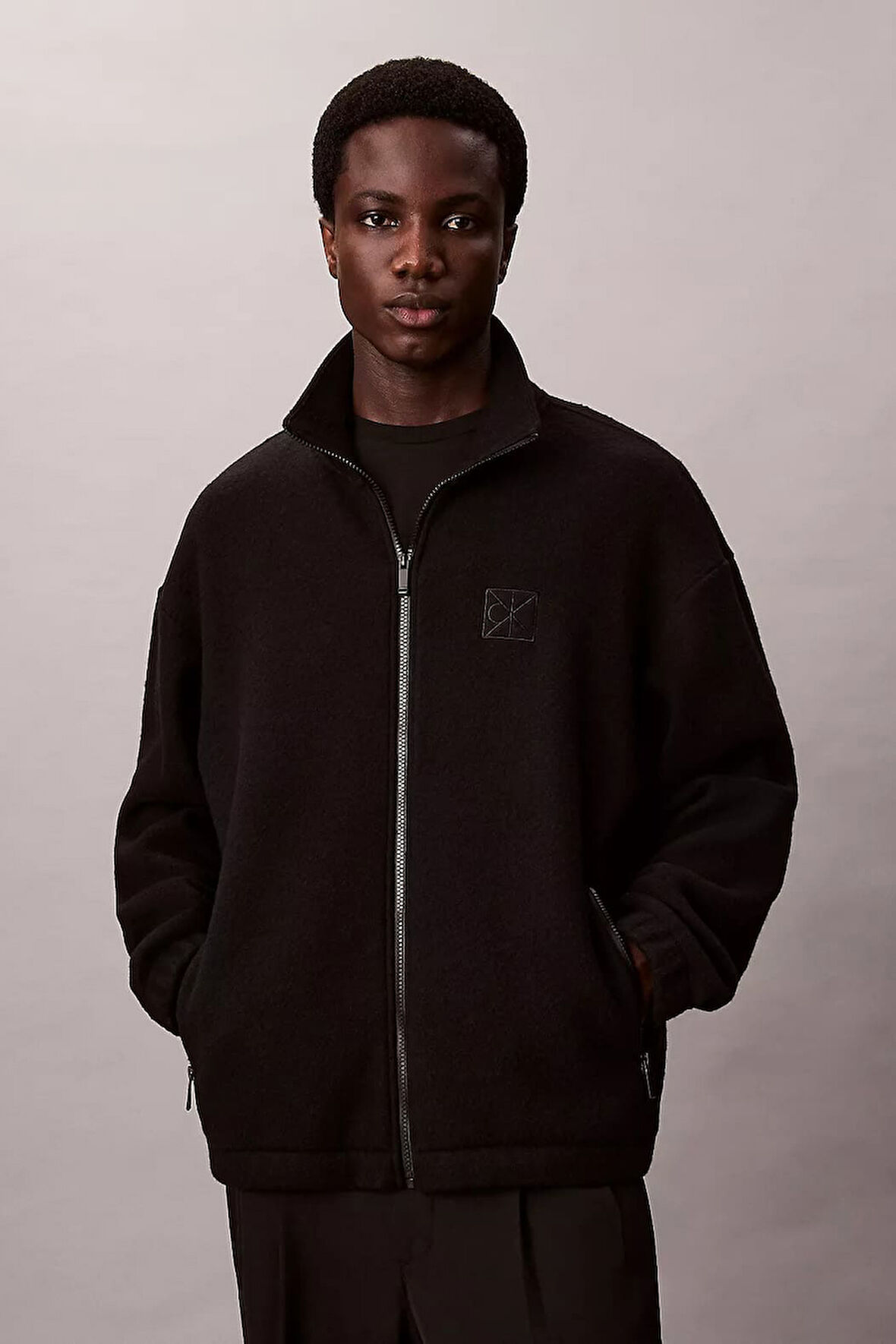 Erkek Yün Karışımlı Polar Ceket - Siyah | 2XL