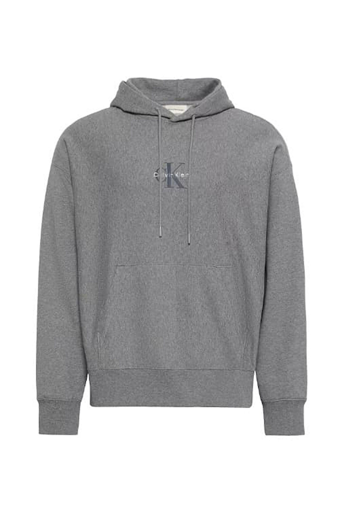 Erkek Rahat Kalıp Kapüşonlu Sweatshirt - Gri Melanj | S