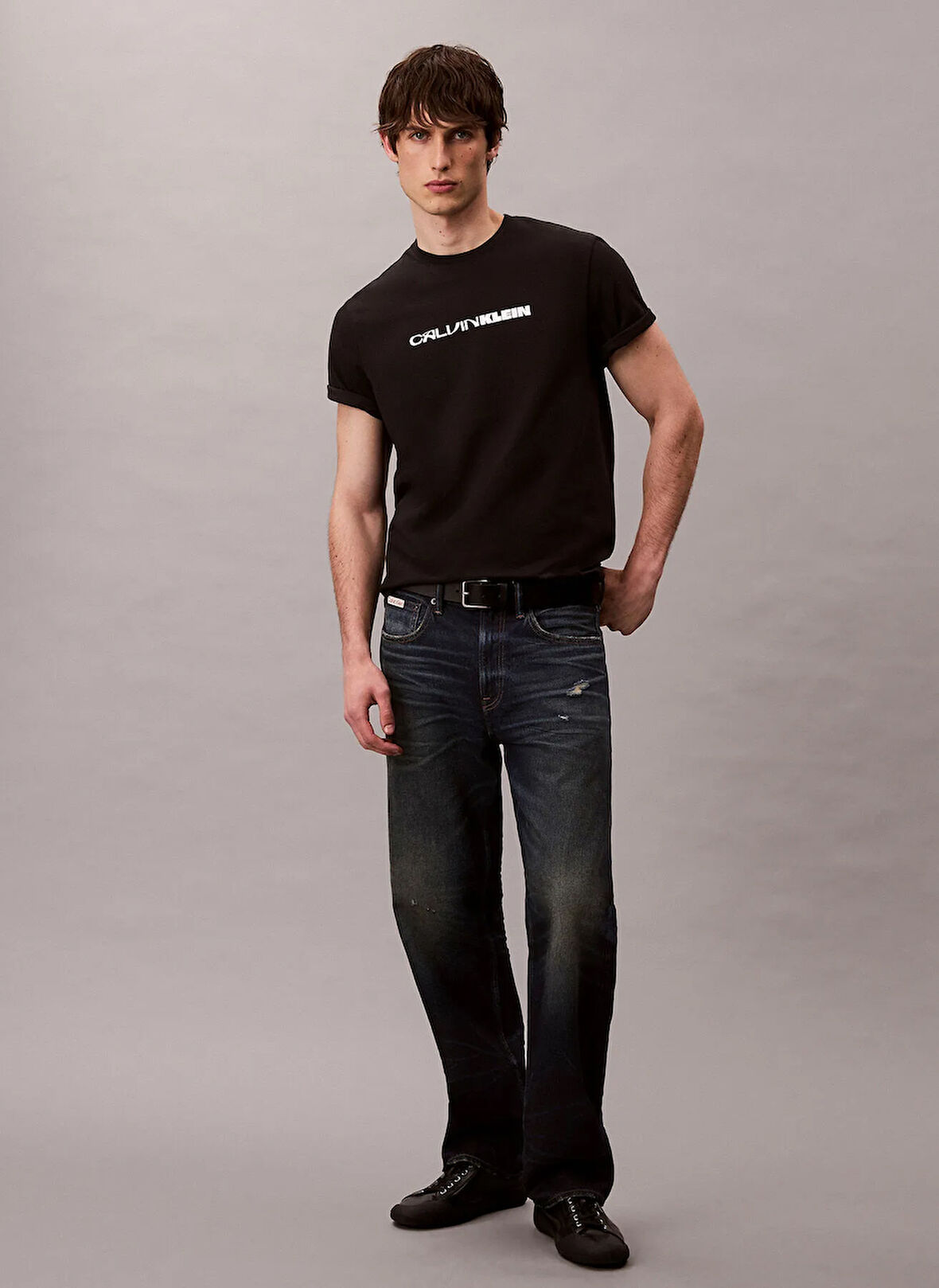 Calvin Klein Jeans Bisiklet Yaka Baskılı Siyah Erkek T-Shirt LV04RD807GUB1 SS 20S TC CK STACK GR