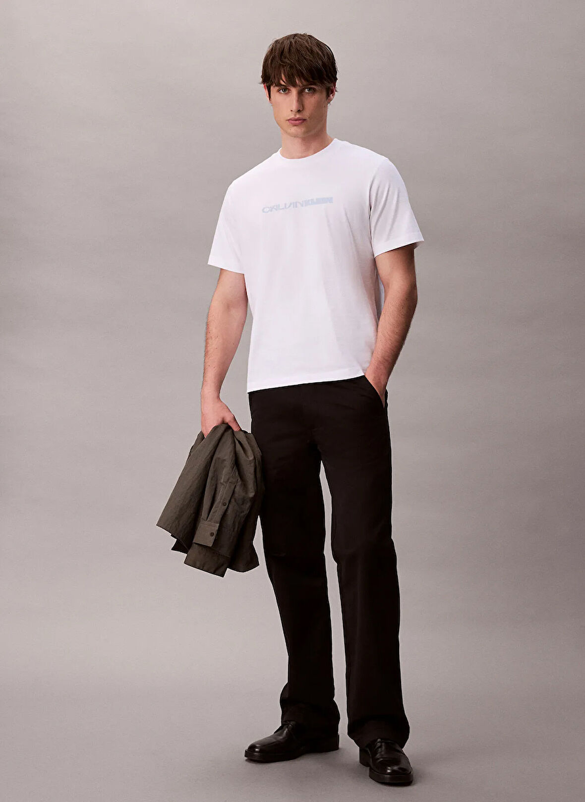 Calvin Klein Jeans Bisiklet Yaka Baskılı Beyaz Erkek T-Shirt LV04RD807GYAA SS 20S TC CK STACK GR