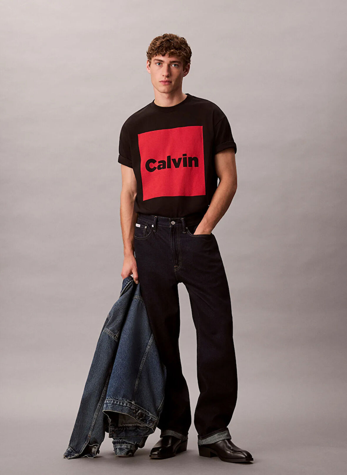 Calvin Klein Jeans Bisiklet Yaka Baskılı Siyah Erkek T-Shirt LV04RD813GUB1 SS 16S IO CALVIN BOX