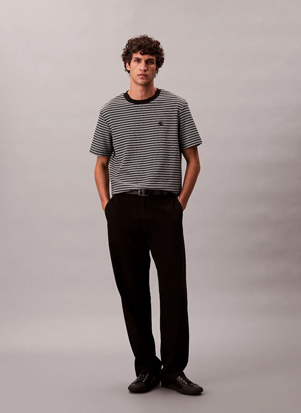 Calvin Klein Bisiklet Yaka Siyah Erkek T-Shirt LV04LD204GUB1_SS STRIPED OTTOMAN TE