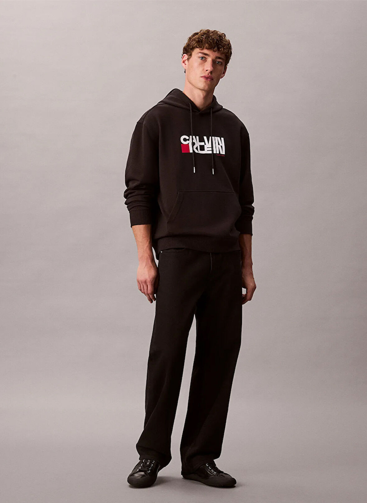 Calvin Klein Jeans Kapüşon Yaka Siyah Erkek Sweatshırt LV04RD258GUB1 LS EU 350TERRY CK RED