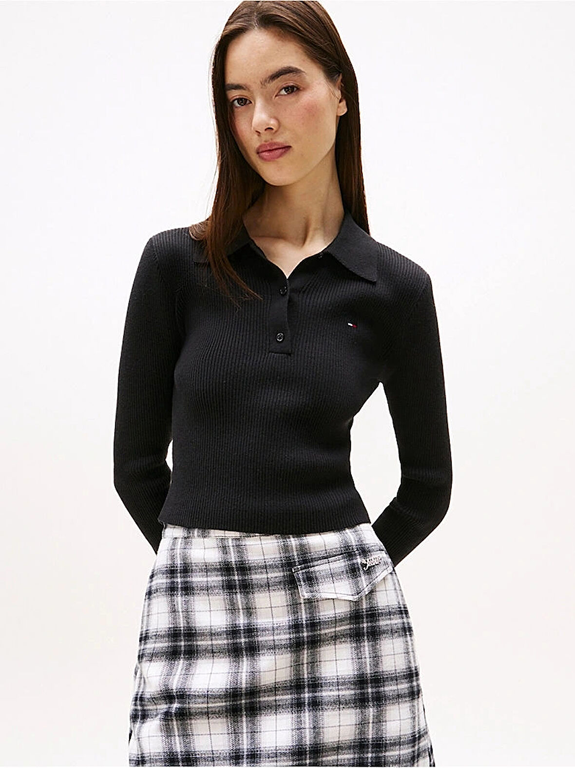 Tommy Hilfiger TJW Klasik Polo Uzun Kollu Kadın Siyah Kazak DW0DW21829BDS