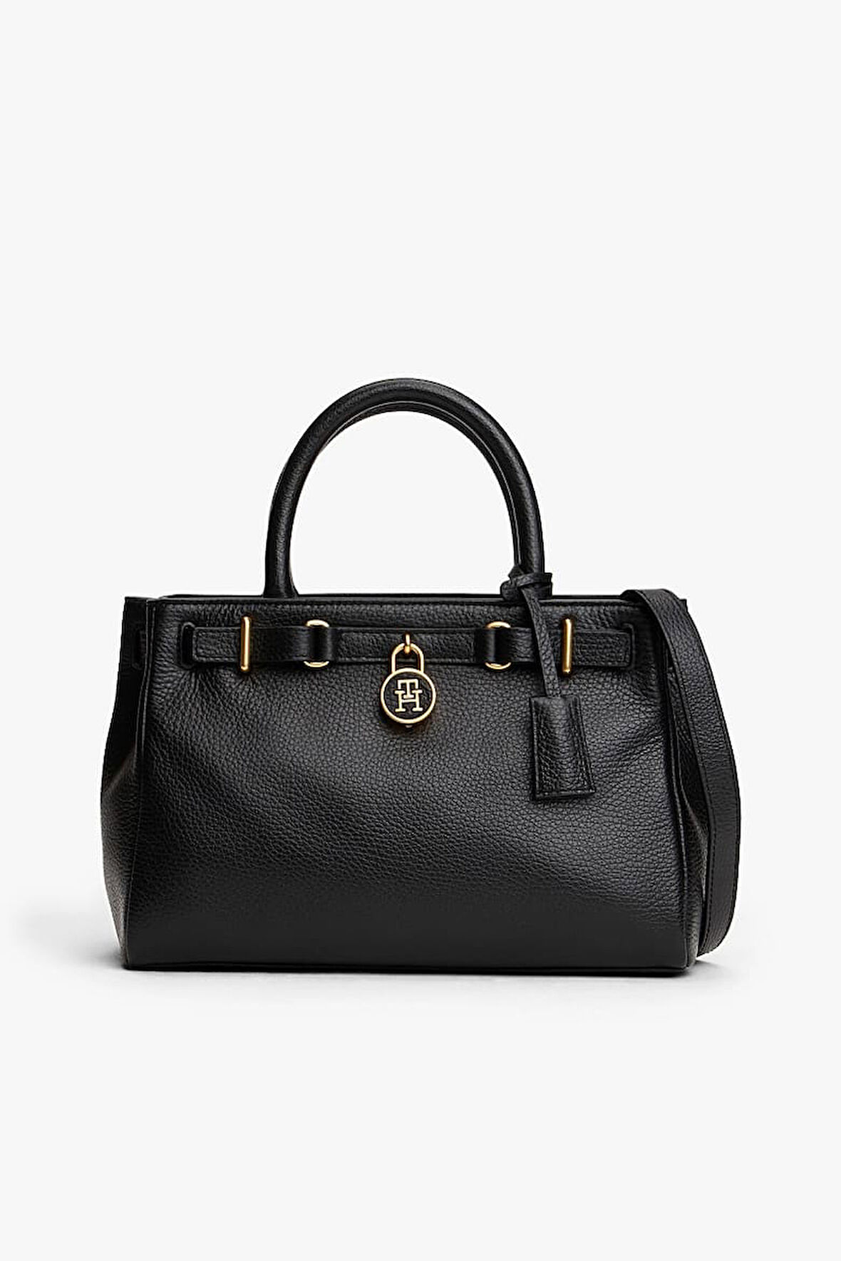 Kadın Kilit Detaylı Çakıl Dokulu Mini El Çantası - Siyah | undefined