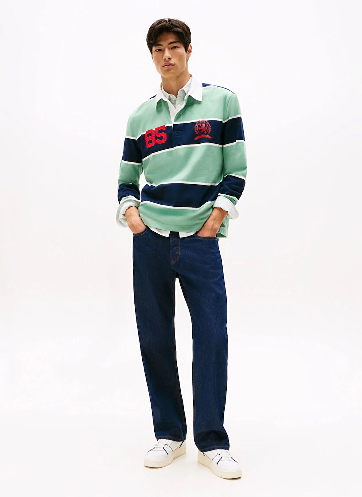 Tommy Jeans Çizgili Yeşil Erkek Polo T-Shirt DM0DM22074MAS TJM RLX STRIPE RUGBY