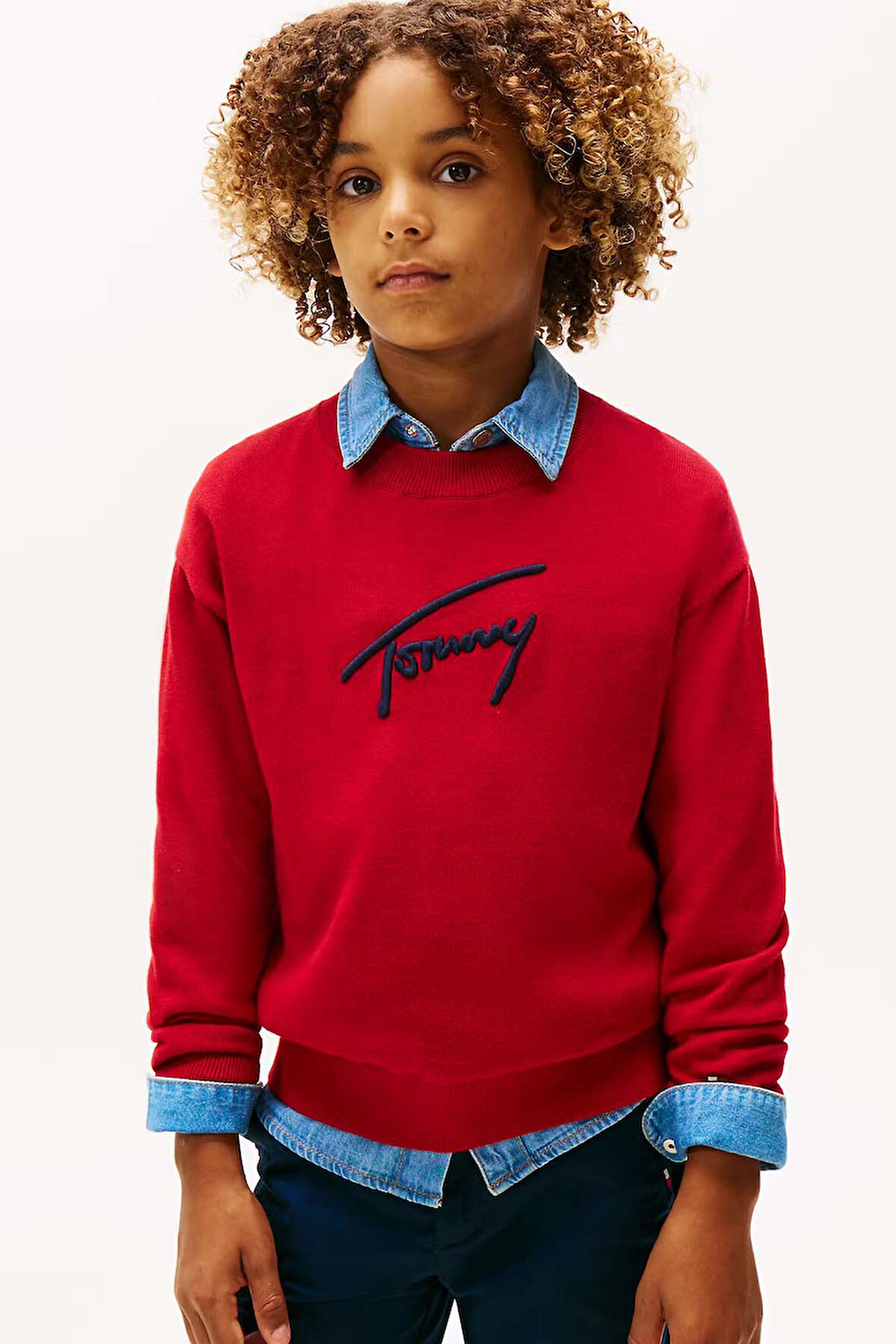 Erkek Çocuk Yuvarlak Yaka Triko Kazak – Kırmızı | 12 Yaş