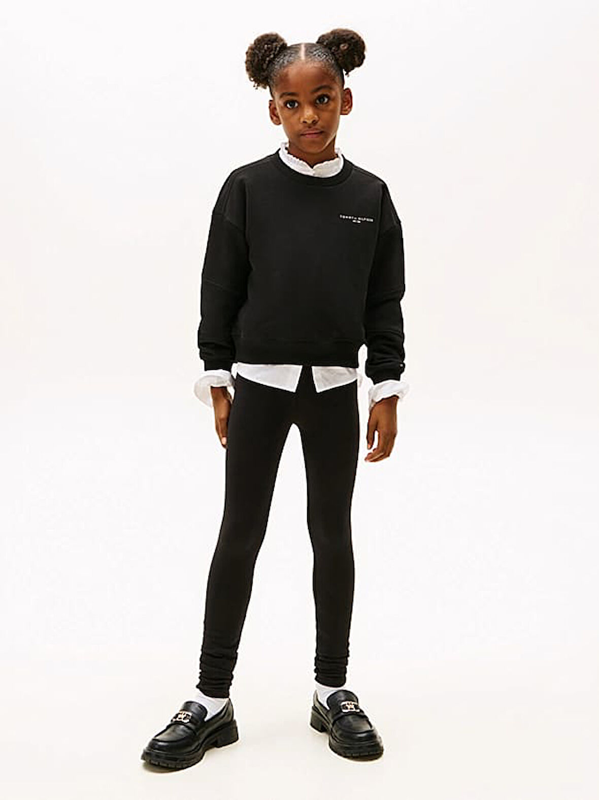 Kız Çocuk Relaxed Fit Mini Crop Yazı Logolu Sweatshirt ve Tayt Takımı - Siyah | 8 Yaş