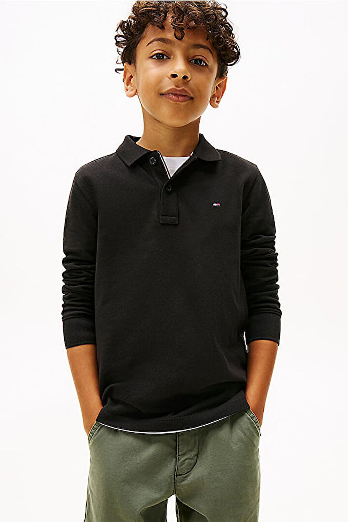 Erkek Çocuk Regular Kalıp Uzun Kollu Pike Polo Yaka T-Shirt - Siyah | 10 Yaş