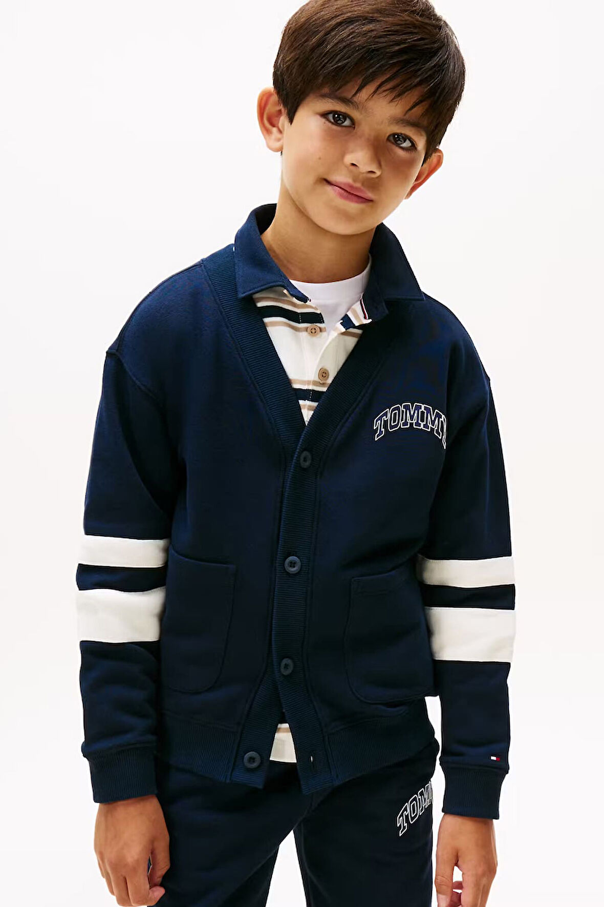 Erkek Çocuk Kolu Çizgili Kolej Hırka - Lacivert | 12 Yaş