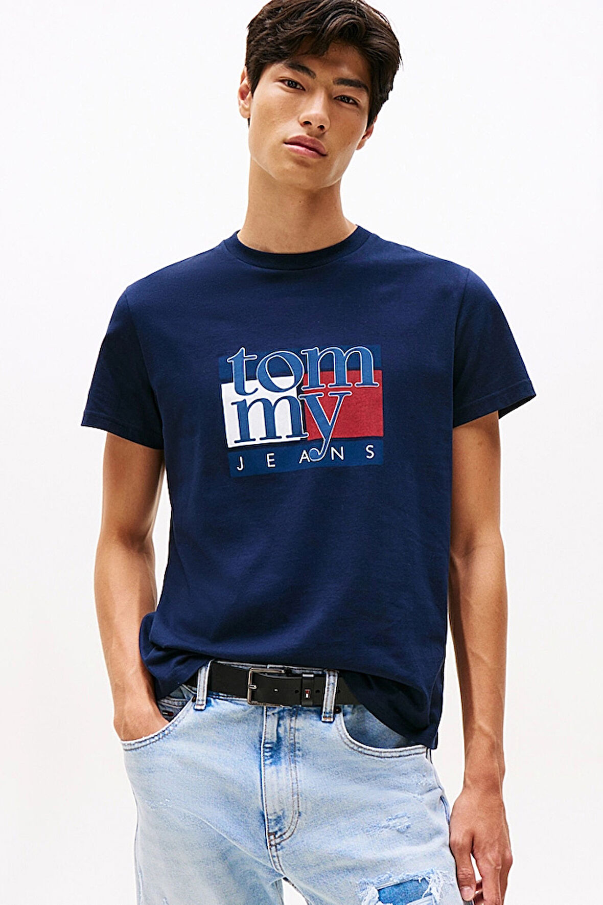 Erkek Slim Fit Grafik Baskılı T-Shirt - Lacivert | M