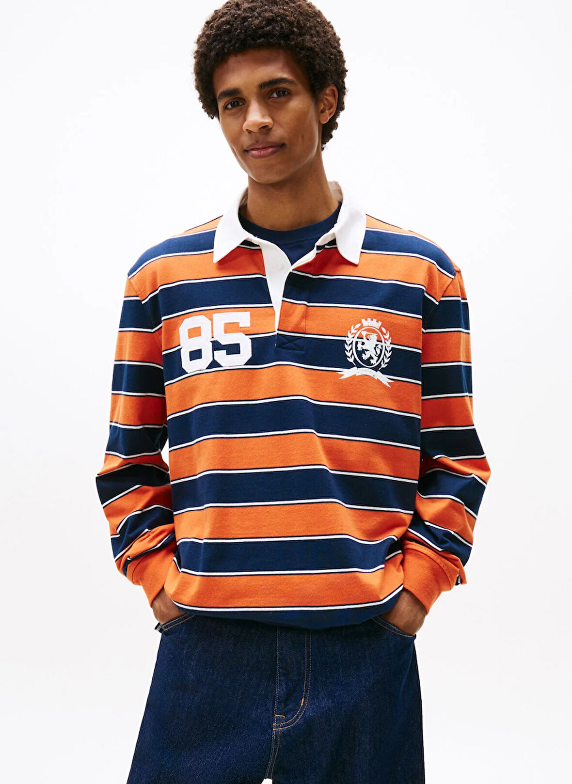 Tommy Jeans Çizgili Turuncu Erkek Polo T-Shirt DM0DM22074SZZ TJM RLX STRIPE RUGBY