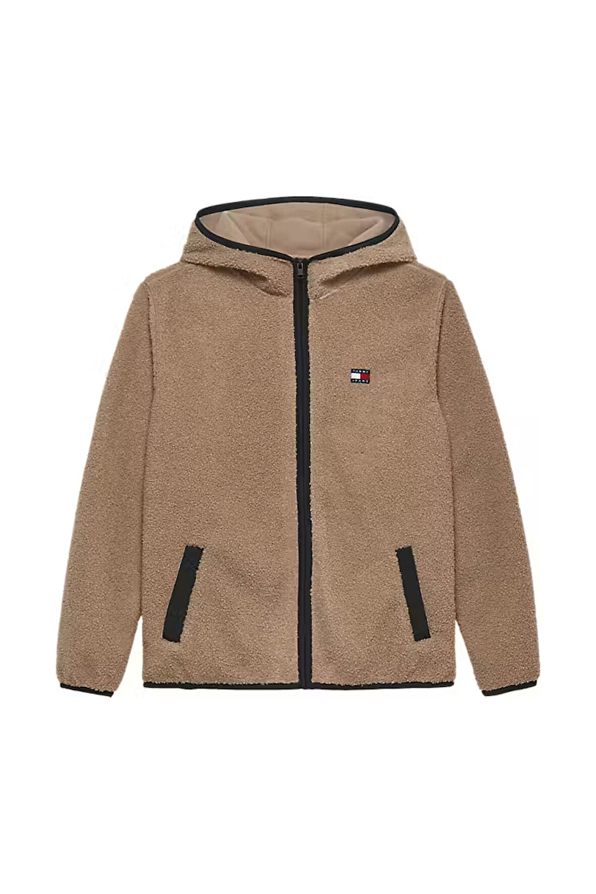 Erkek Kapüşonlu Fermuarlı Pelüş Sweatshirt - Kahverengi | L