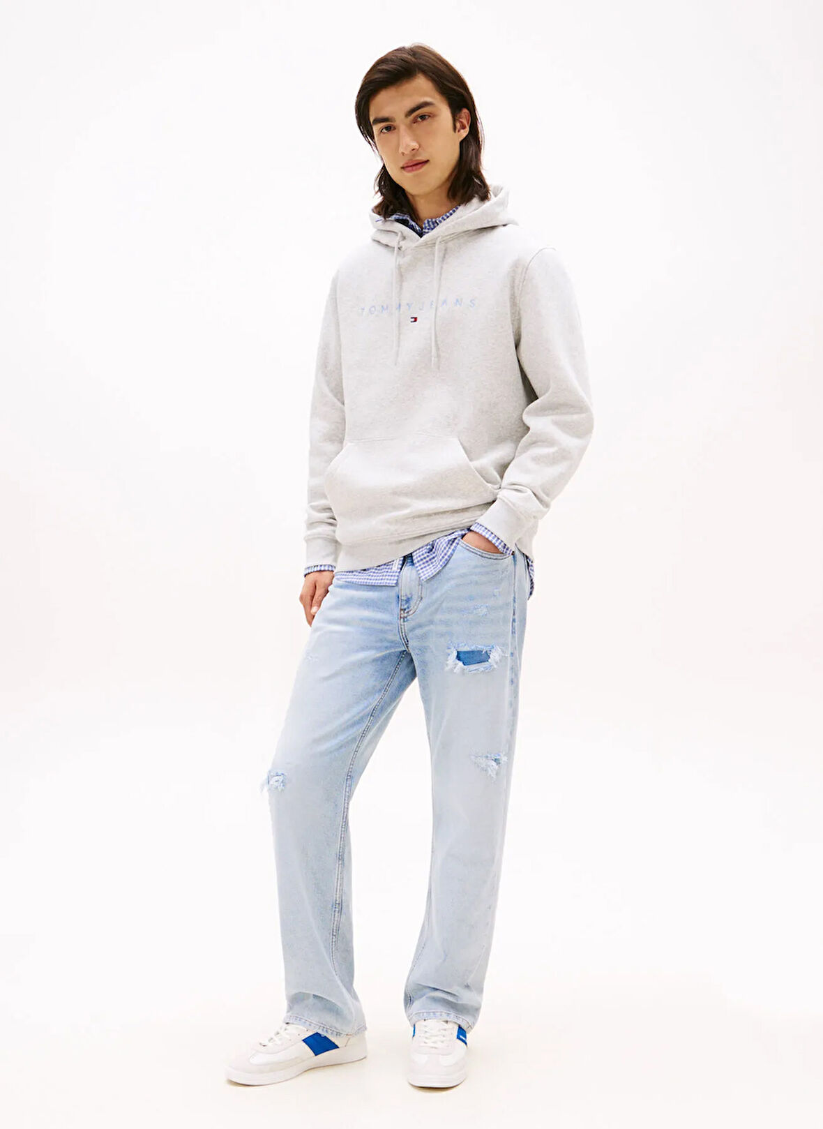 Tommy Jeans Kapüşon Yaka Açık Gri Erkek Sweatshırt DM0DM20746P09 TJM REG LINEAR LOGO H