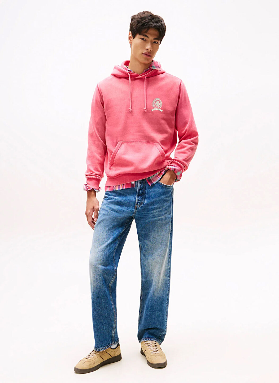 Tommy Jeans Kapüşon Yaka Pembe Erkek Sweatshırt DM0DM22085XI5 TJM REG WASHED CREST